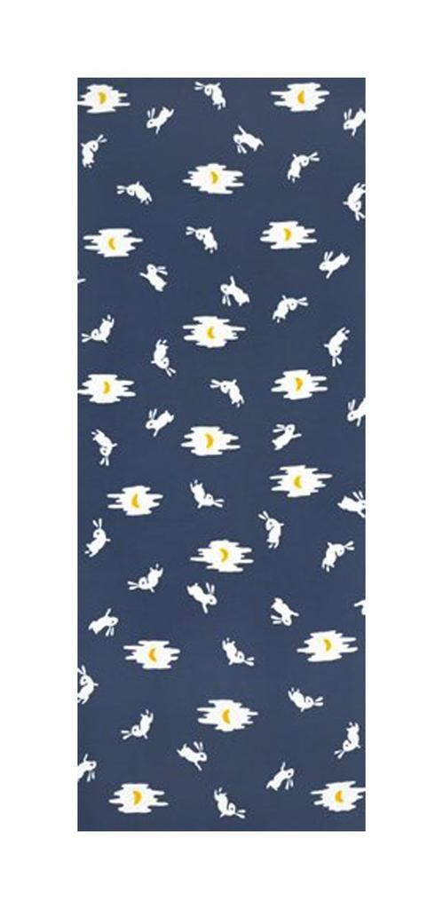 Tenugui Hand Made In Crescent Rabbit Niwa-zome Towel, Chū-sen (Dyed), 100% Cotton, Japan, (Gray)