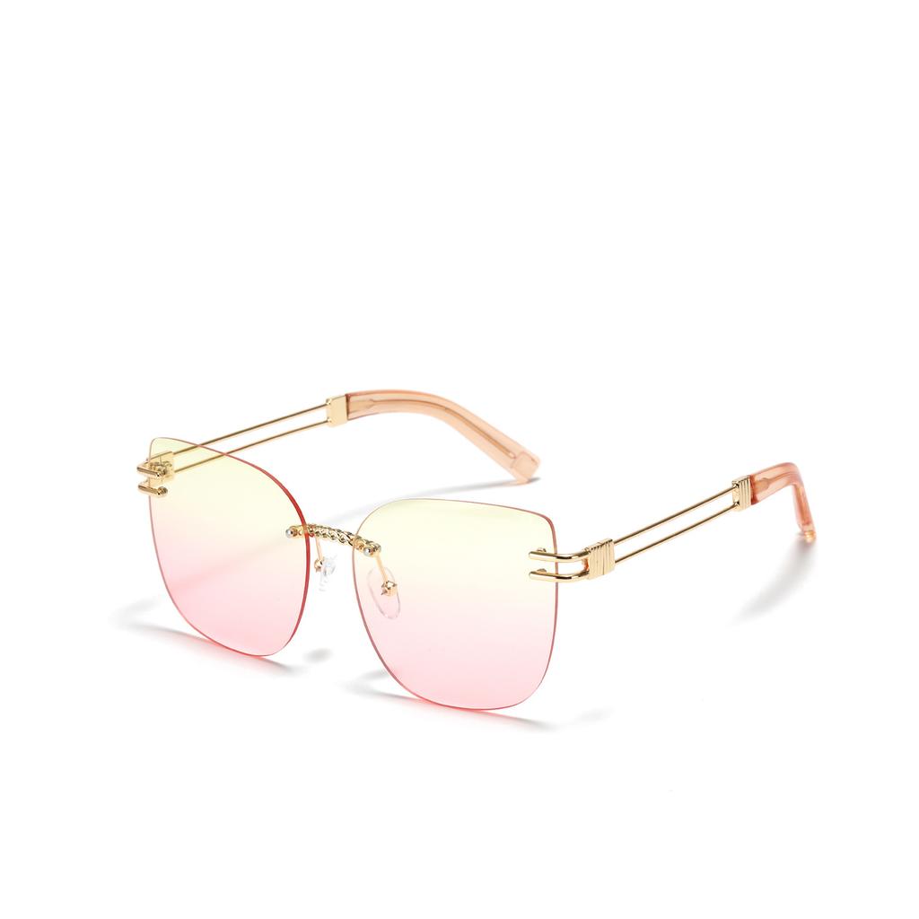 Lunettes de soleil œil de chat sans monture pour femmes, rétro, ins, métal, monture large, nouvelles lunettes, lunettes de soleil haut de gamme pour hommes