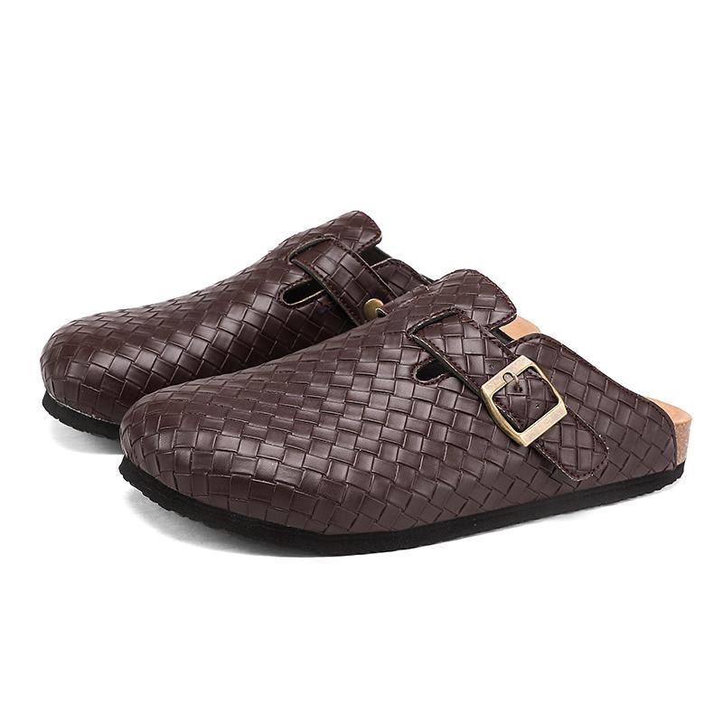 Herren Baotou Hausschuhe Marke Kuhvelours Clogs Leder Korkfußbett Herren Pantoletten Outdoor Rutschfest Damen Strandsandalen