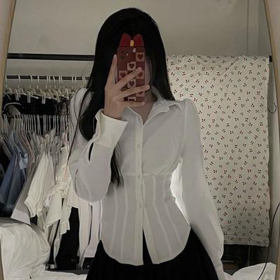 Shirts for Women Slim White Tops Long Sleeve Y2k Clothing Preppy Korean Fashion Style JK Students Retro Solid