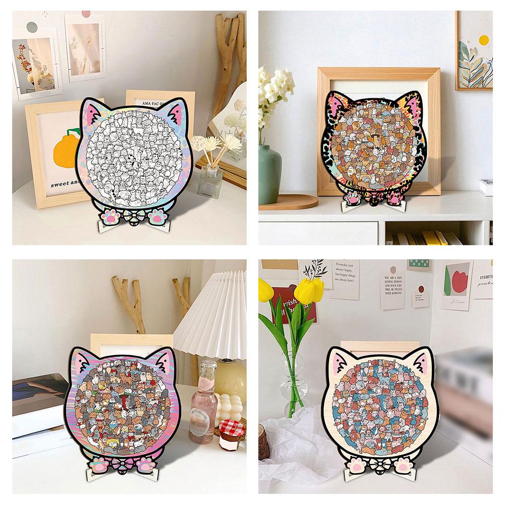 Colorful Wooden Cat Puzzle, Unique Animal Shape Jigsaw Puzzle For Home Decor, Fun Educational Toys XMAS Gifts Kids & Adults