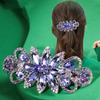 Clip de Primavera de Circonita Blanca Flor de Pedrería Brillante Clip Superior Clip Horizontal Elegante Adorno para el Cabello de Moda para Madres