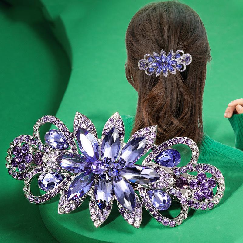 Clip de Primavera de Circonita Blanca Flor de Pedrería Brillante Clip Superior Clip Horizontal Elegante Adorno para el Cabello de Moda para Madres