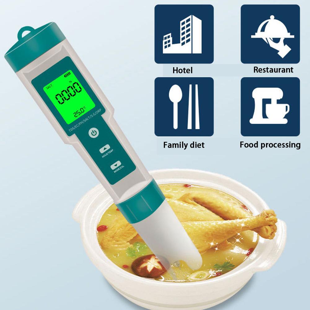 7-in-1 Water Tester Digital PH Tester Multifunctional PH/TDS/EC/SG/ORP/Salt/Temp Meter Backlight LED Display for Pools Aquariums