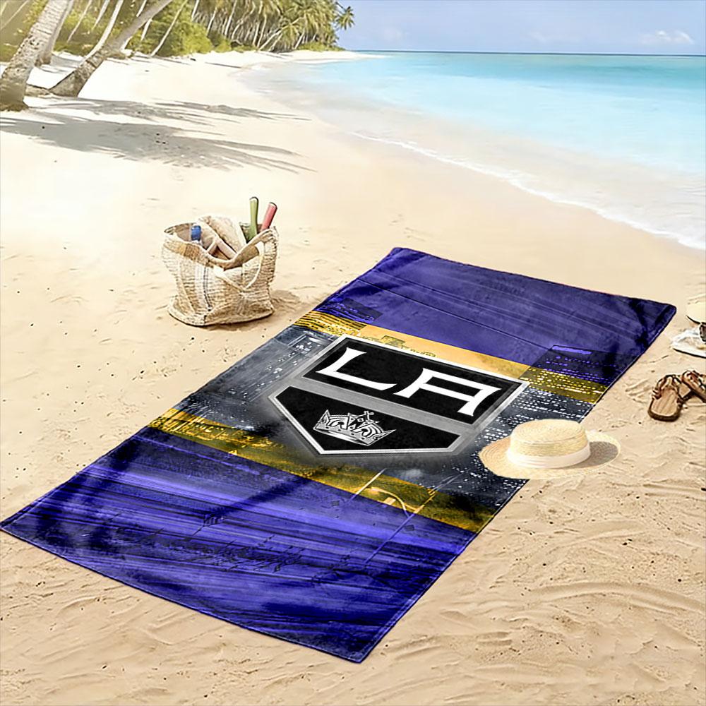 "LA Cityscape with Crown Emblem Design" Patterned beach towel quick dry perfect for travel outdoor sports jogging the beach and swimming