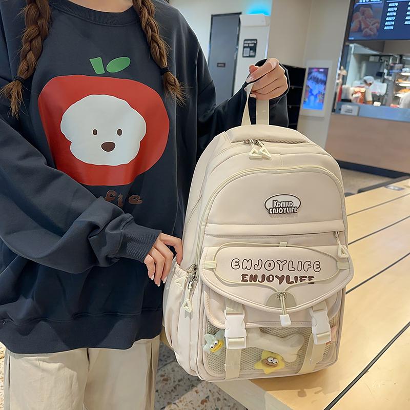 Letter Print Women's Backpack Large Capacity Computer Backpack Color Block Student Schoolbag