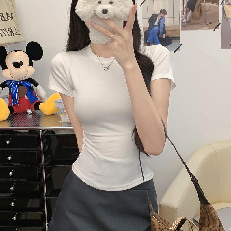 Women Solid Color Slim Fit Short Sleeve Crew Neck Casual T Shirt
