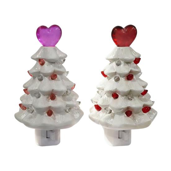 Valentine's Day Resin Tree Night Light Small Lighted Tree with Heart Topper for Bedroom Indoor Home Decor