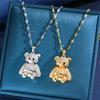 Trendy Gold-Plated Titanium Steel Little Bear Necklace with Micro-Inlaid Diamonds for Ladies