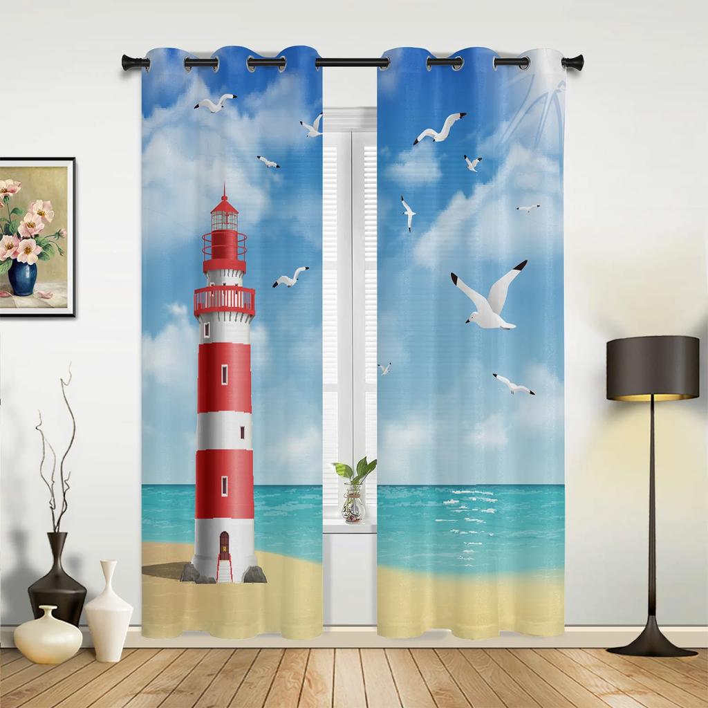 Gardiner med strandsolnedgång och havslandskap för sovrum, vardagsrum, draperier, kök, barnrum, fönstergardin, modern heminredning