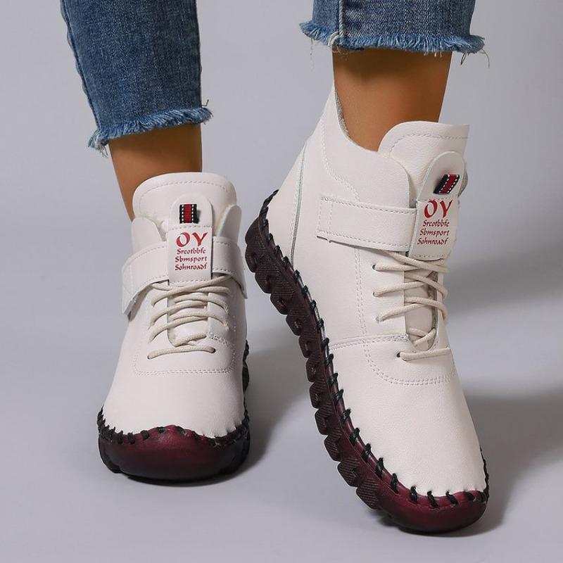 Damskie Retro Ręcznie Szyte Botki, Zimowe Buty na Grubej Podeszwie z Miękkim Futerkiem, Wygodne Obuwie Plus Size