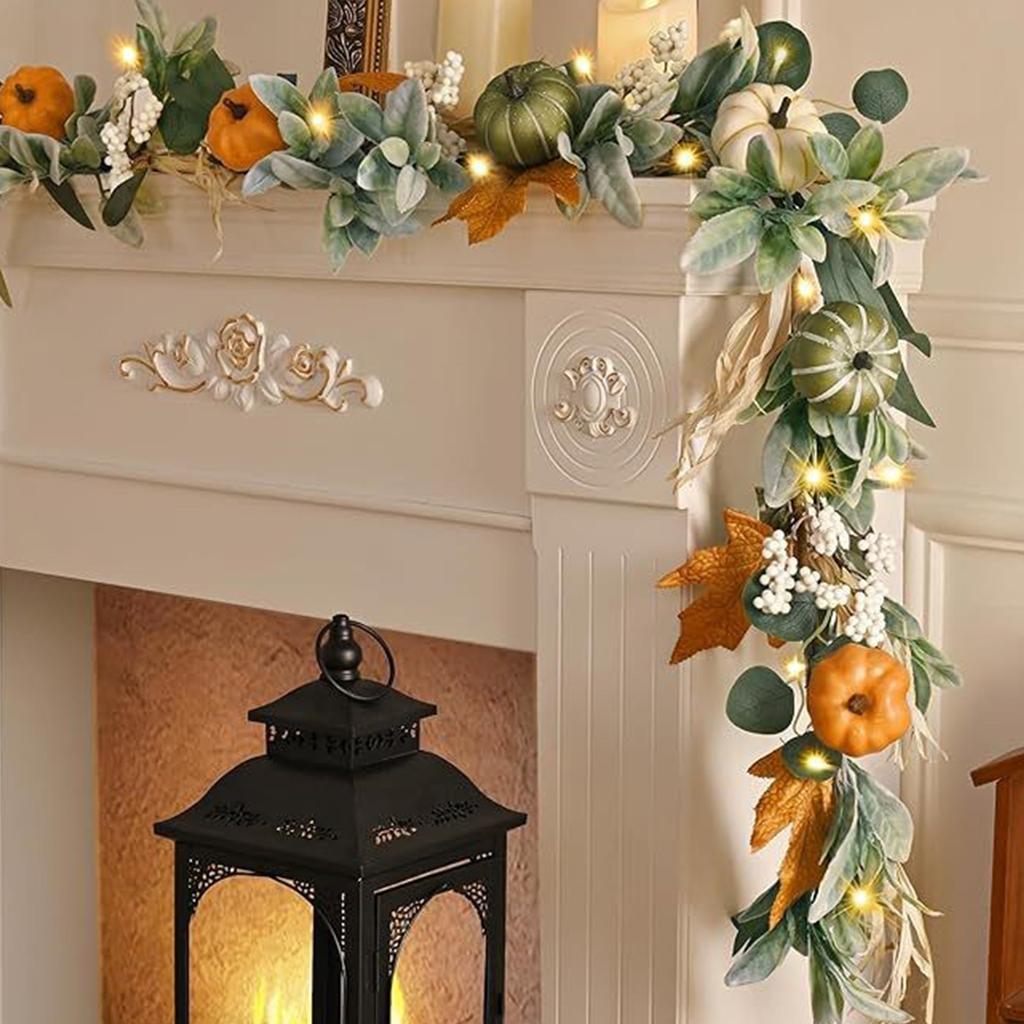 Artificial Fall Garland with Pumpkins Eucalyptus Leaves Acorns and Maple Leaves for Autumn Thanksgiving Wedding Party Home Decor