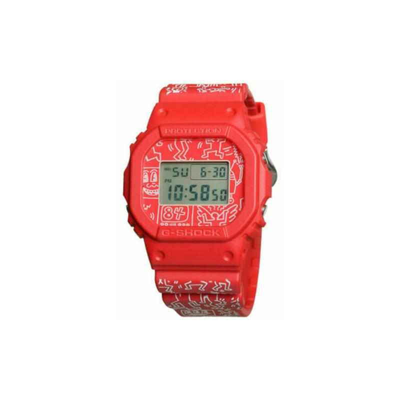 

Casio Keith Haring x G-SHOCK series versatile retro small square LCD display sports waterproof quartz movement Japanese and Korean DW-5600Keith19-4 красный
