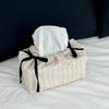 Practical Ribbon Drawstring Tissue Bag Adjustable Solid Color Fabric Tissue Box Practical Paper Towel Holder Home Decoration