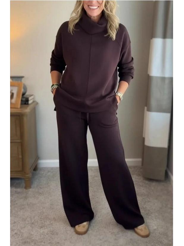 2025 Autumn/Winter Women s Solid Color High Neck Hoodie & Top Two-Piece Set - Casual and Stylish XL