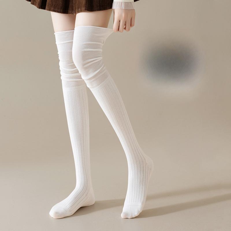 Socks for Women In Spring and Autumn, Knee-high Pile Socks, Solid Color Loose Thigh-high Socks, High-top Cotton Socks