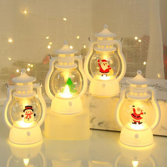 Vintage Style Pony Lantern Christmas Night Light, Retro Santa/Snowman/Tree Handheld Oil Lamp with Festive Party Decoration Warm LED, Cute Holiday