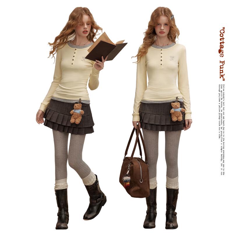 UNIFREE American Retro Pleated A-Line Mini Skirt