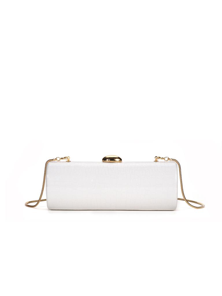 Vintage Cirkulær Rektangulær Clutch Kvinder PU Læder Krokodillemønster Punge Guld Metal Kæde Håndtaske Design Aftenfest Pung