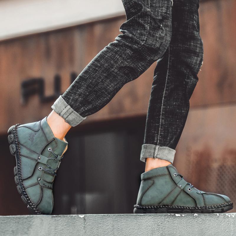Handmade Leather Casual Shoes For Men Sneakers Men Flat Footwear Leather Boots Men Ankle Outdoor Walking Plus Size 38-48