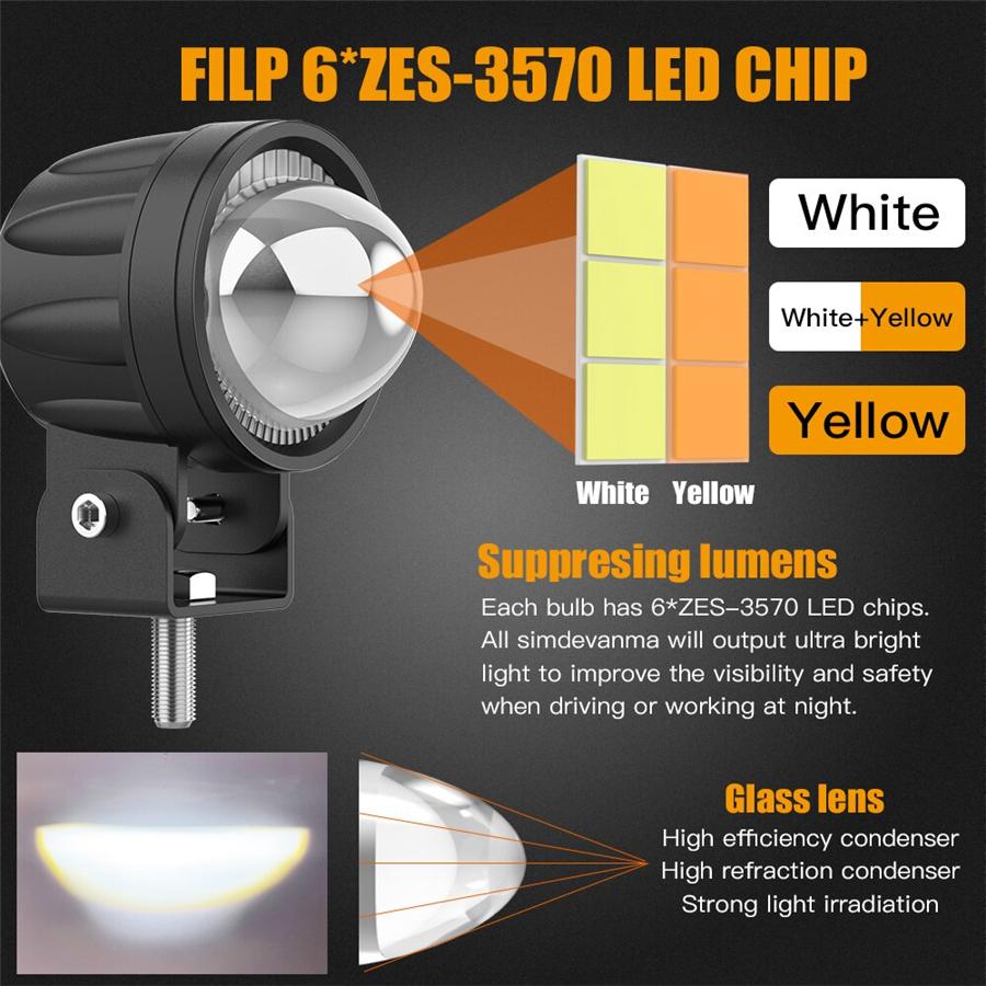 

2 60W LED Motorcycle Fog lights, floodlights, work lights, universal