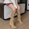 Cowboy Pile Boots Pointed Stiletto Boots Women's 2025 New Suede Super Long Tall Knee Khaki Boots