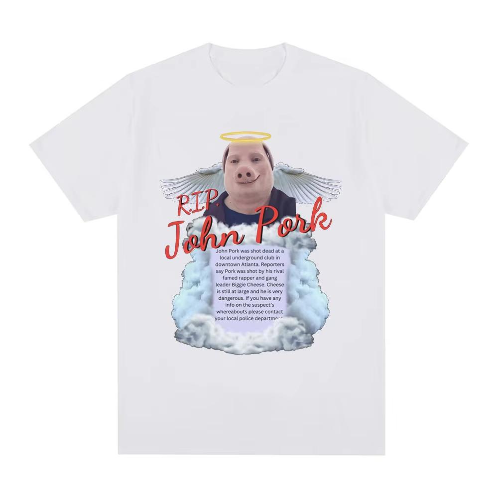 R.I.P John Pork Funny Humor Pig Meme T Shirt Men's Women Fashion Vintage Tops Cotton Oversized Short Sleeve Tee Nostalgic Casual