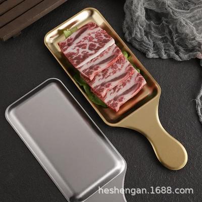SStainless Steel Rectangular Plate, Western-style Steak Plate, Golden Flat-bottomed Barbecue Plate, Tray Snack