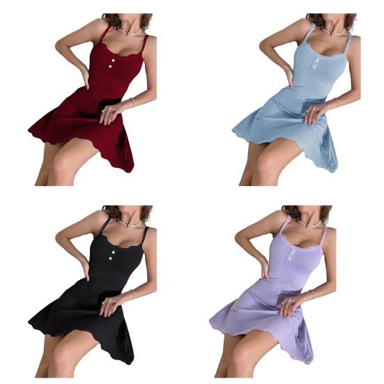 Women's Nightgown Cami Short Sleep Dress with Lace Floral Trim Soft Comfortable Sleepwear Breathable