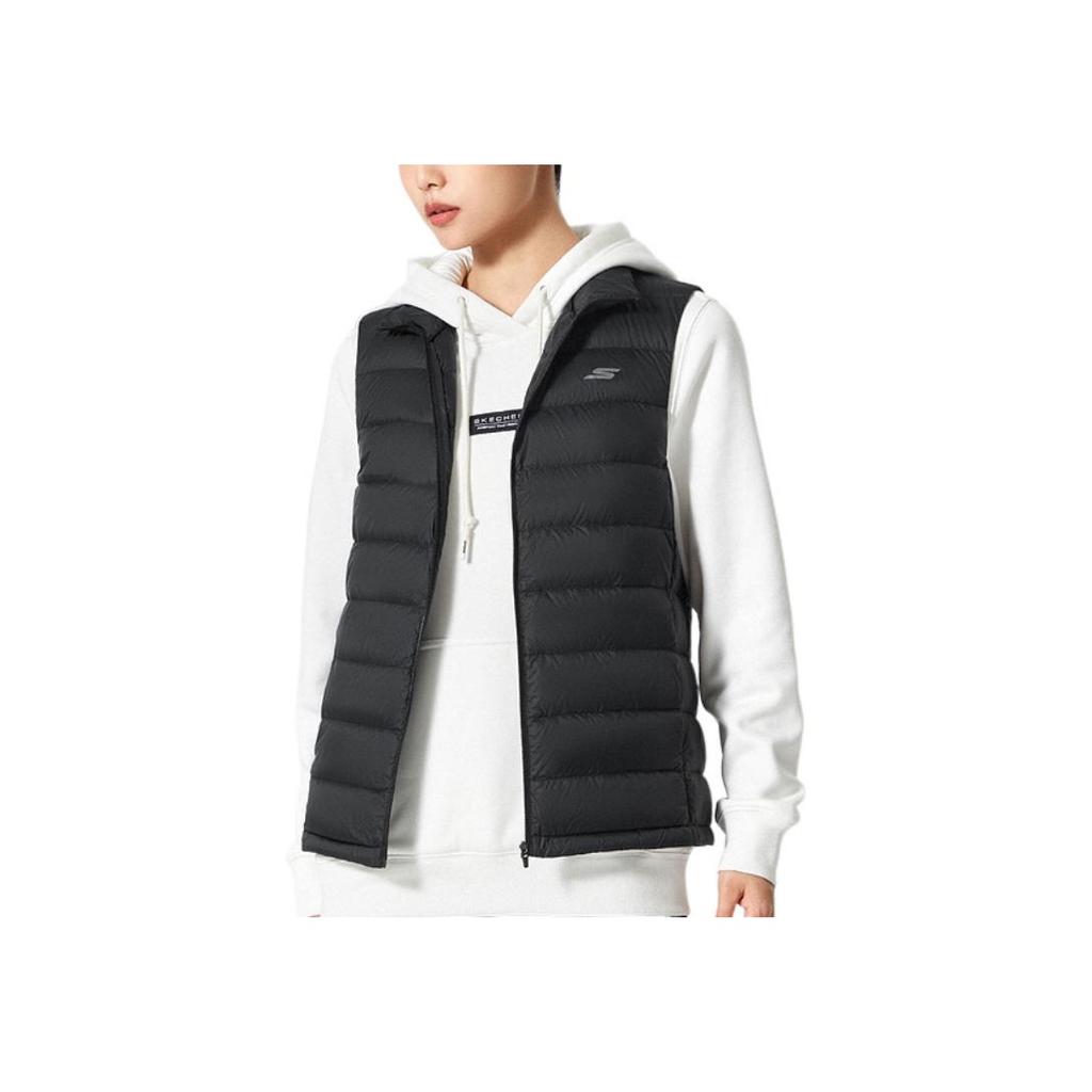 Skechers Solid Color Logo Zipper Warm Stand Collar Down Vest Men Vests Carbon-Black P322M048-0018