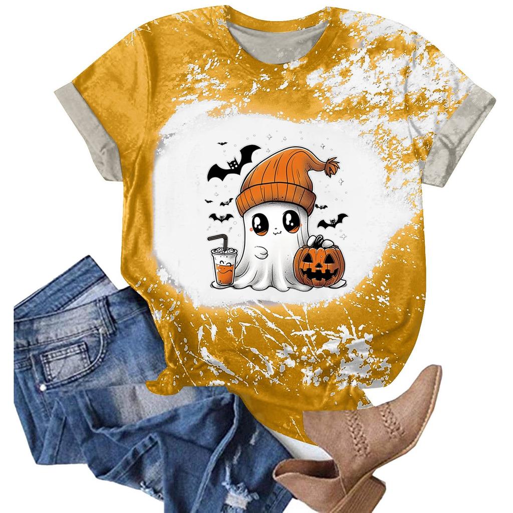 Halloween Shirts for Women Cute Shirt Fall Tshirt Gradient Graphic Tees Casual Short Sleeve Tops