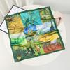 Suhang green oil painting satin scarf small square scarf women's landscape printing neck jewelry neck silk scarf scarf high sense