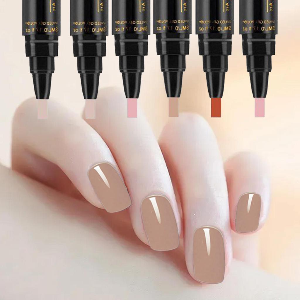 6 szt. Pióro do paznokci 3w1 żel Pióra do lakieru do paznokci Szybkoschnące Długotrwałe Pędzel do malowania graffiti do salonu manicure pedicure dla początkujących