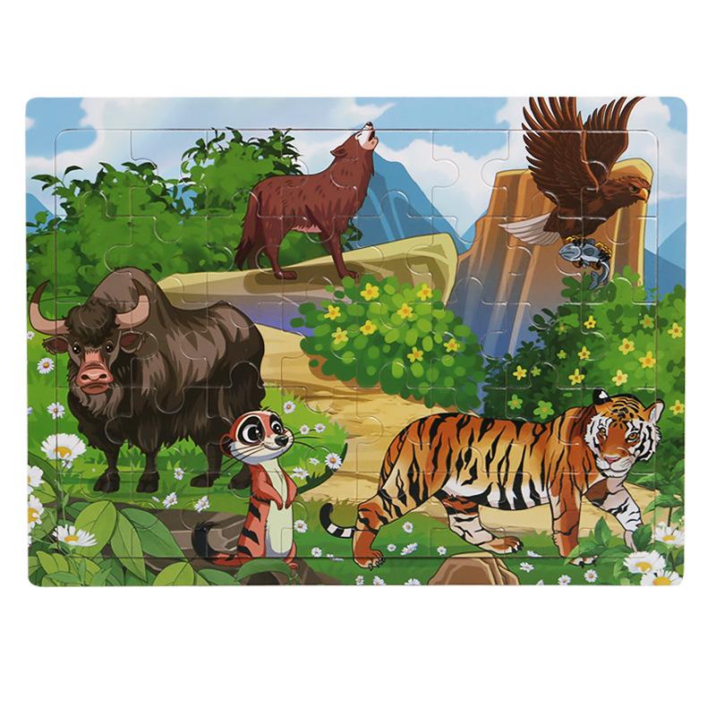 Kinder 40-teiliges Montessori-Spielzeug Holzpuzzles Cartoon-Tier-/Fahrzeug-Intelligenz-Puzzle 3D-Puzzle Lernspielzeug