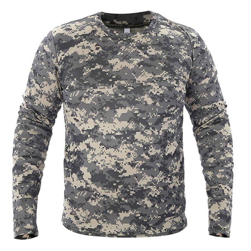 Spring Autumn Camouflage T-shirt Outdoor Quick Drying Hiking Fishing Camping Long Sleeve T-Shirt Men ArmyMilitary Tactical Tops