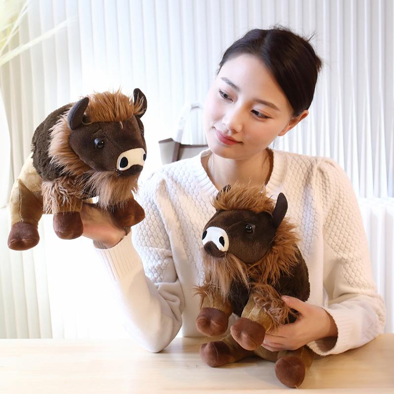 25-35cm Simulation Bison Plush Toy Soft Stuffed Animal Cow Bull Doll Model Strong Bison Plushie Room Decor Party Birthday Gifts