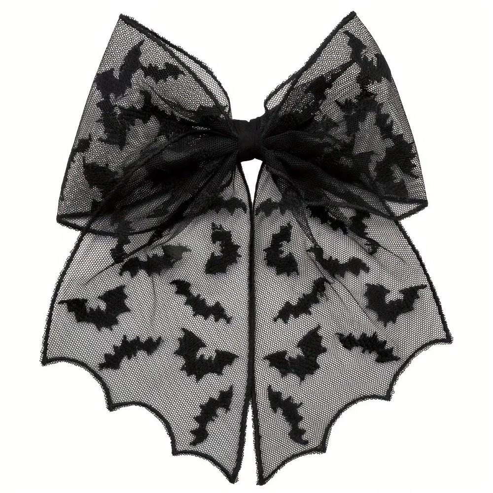 Lace Tulle Veil Hair Clips Bat Embroidery Gothic Style Halloween Hairpins Mesh Bow Christmas Tree Bow Hair Clips