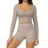 JYL Quick Dry Brushed Yoga Set Hollow Back High Waist Outfit
