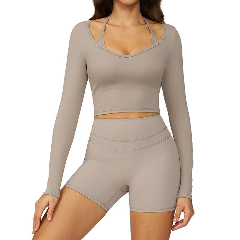 JYL Quick Dry Brushed Yoga Set Hollow Back High Waist Outfit