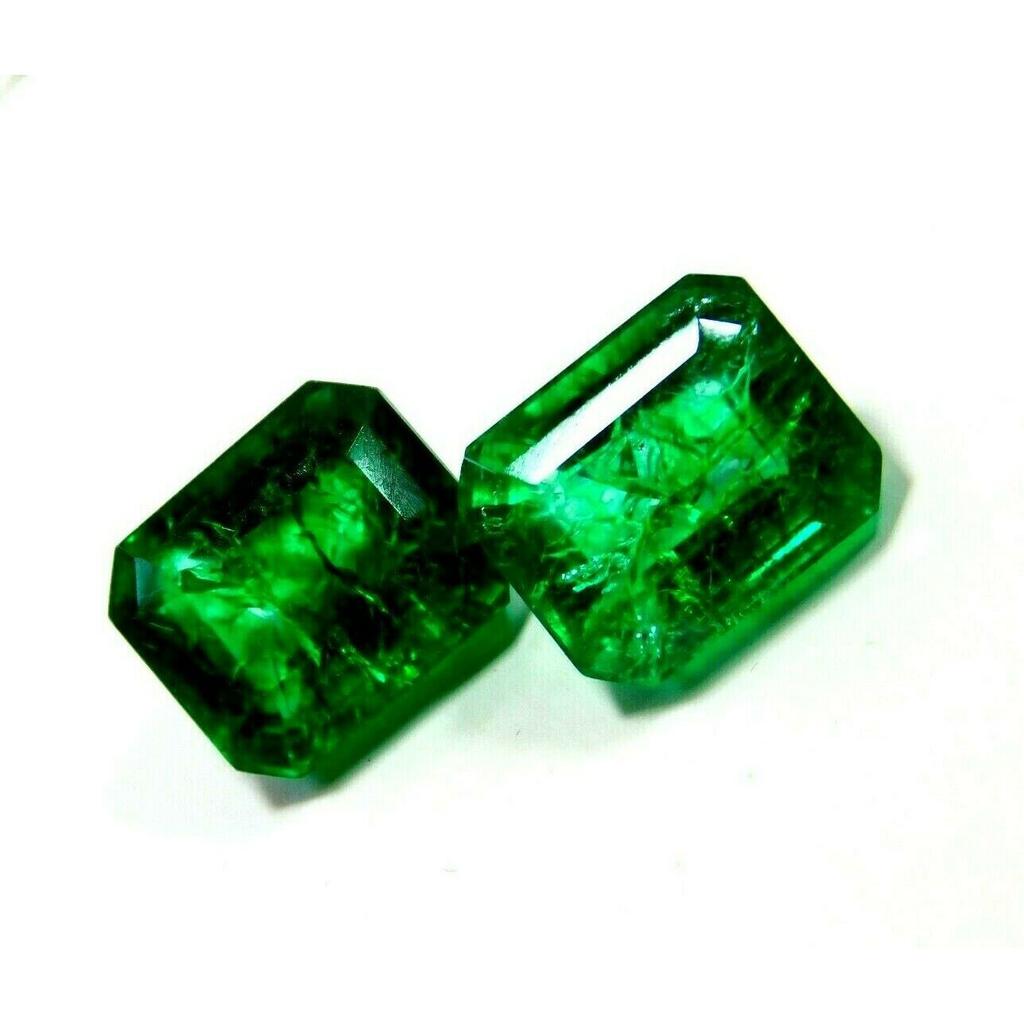 Green Emerald 18.8Ct CERTIFIED Natural Emerald Cut Pair Colombian Loose Gemstone Emerald -123