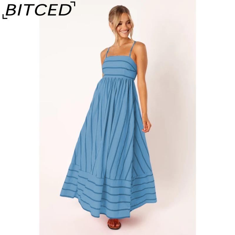 BITCED Spring/Summer Striped Strappy Backless Full-Skirted Fresh-Style Dress