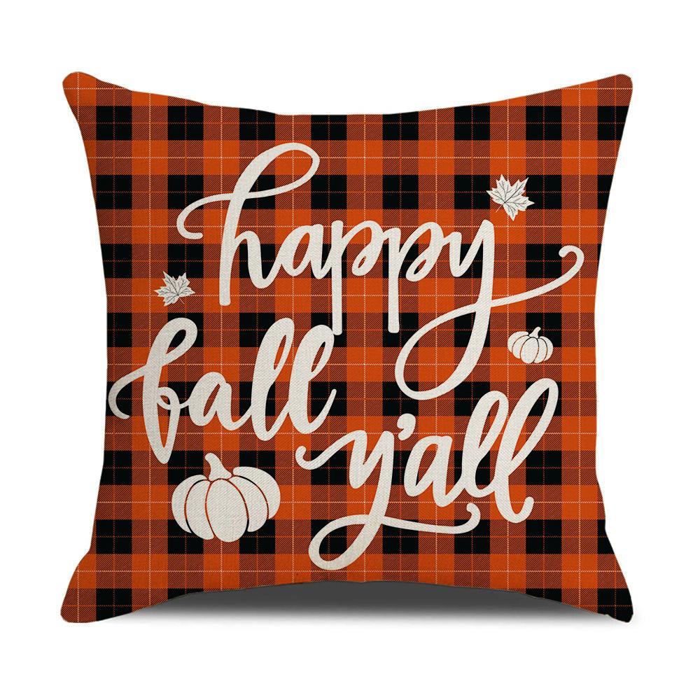 New Autumn Pillow Cover Watercolor Plaid Printed Maple Leaf Pumpkin Letter Pillow Home Cushion