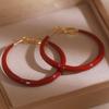 Red Round Hoop Oil Painting Earrings – Elegant, Simple, Luxury Design.