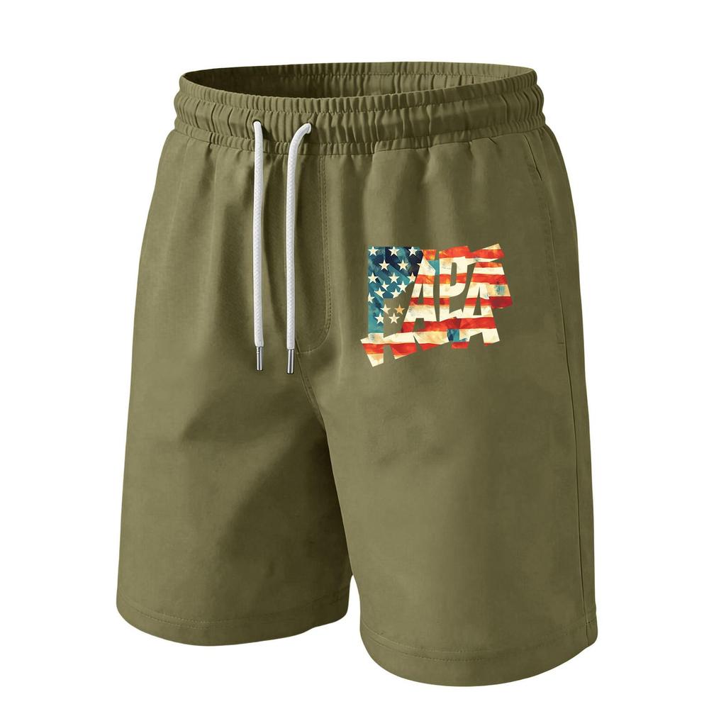 Men's Casual Drawstring Waist Shorts with Flag Print Lightweight Comfortable Fit Suitable for Daily Wear and Outdoor Activities