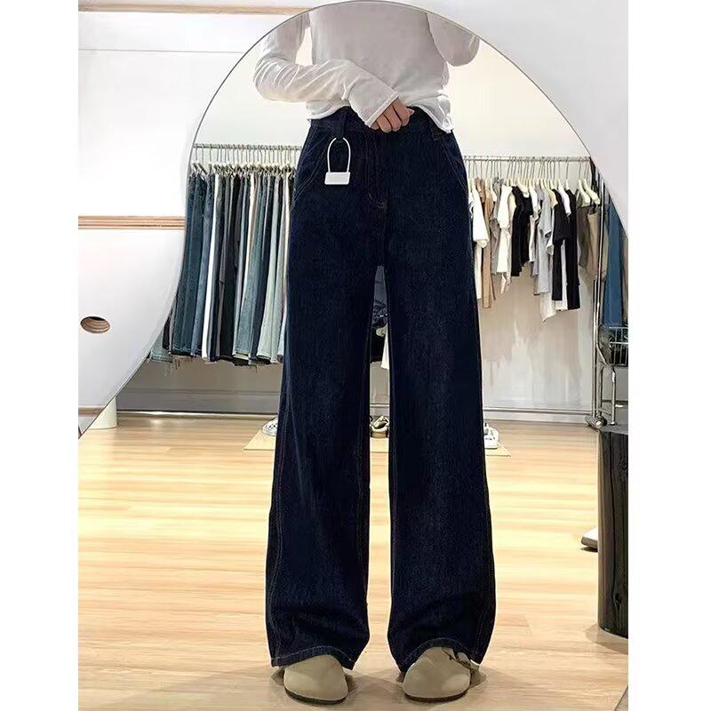 

Американские темно-синие джинсы с высокой посадкой и широкими штанинами для женщин - Коллекция Petite Retro Осень/Зима 2024 3XL темно-синий