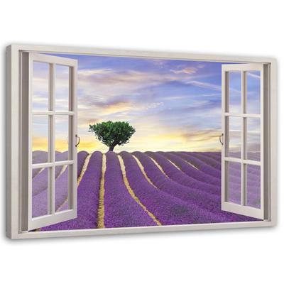 Canvas Print Window View Lavender Field