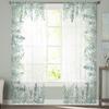 Watercolor Eucalyptus Leaves Abstract Window Curtains Sheer Chiffon Tulle Curtain Home Living Room Backdrop Decoration