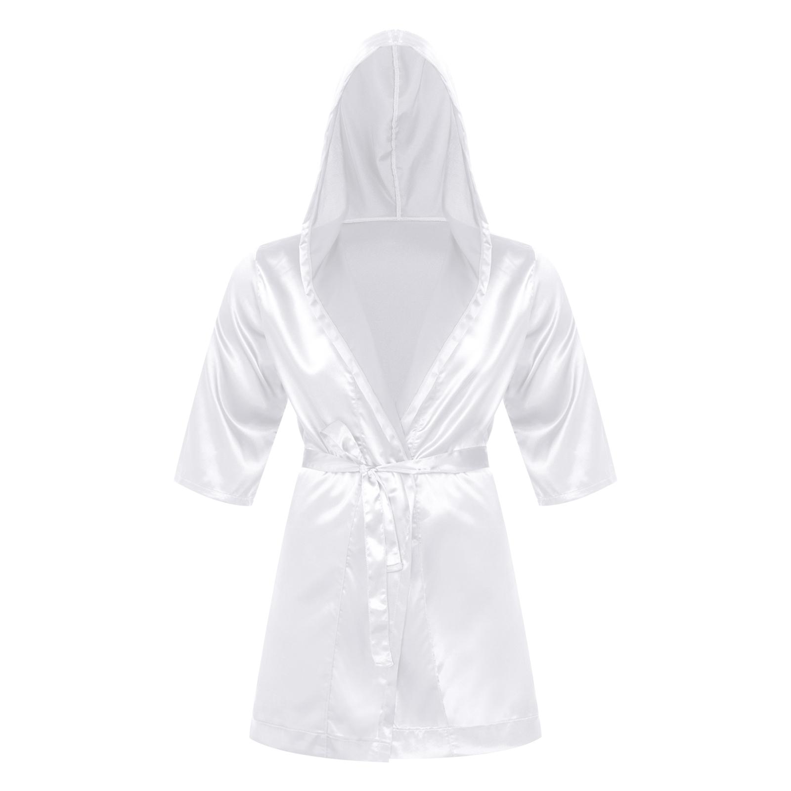 

Мужской атласный халат с капюшоном, открытое кимоно с поясом, ночная рубашка, халат для отдыха с коротким рукавом M белый