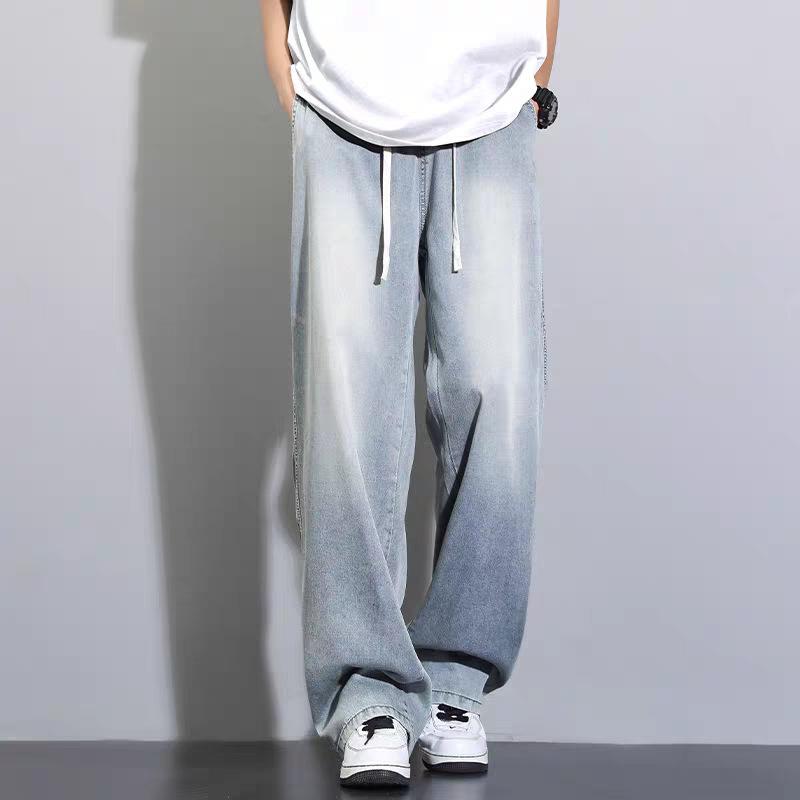 

Men s Gradient Wash Wide Leg Jeans Casual Drawstring Waist Streetwear Bottoms S