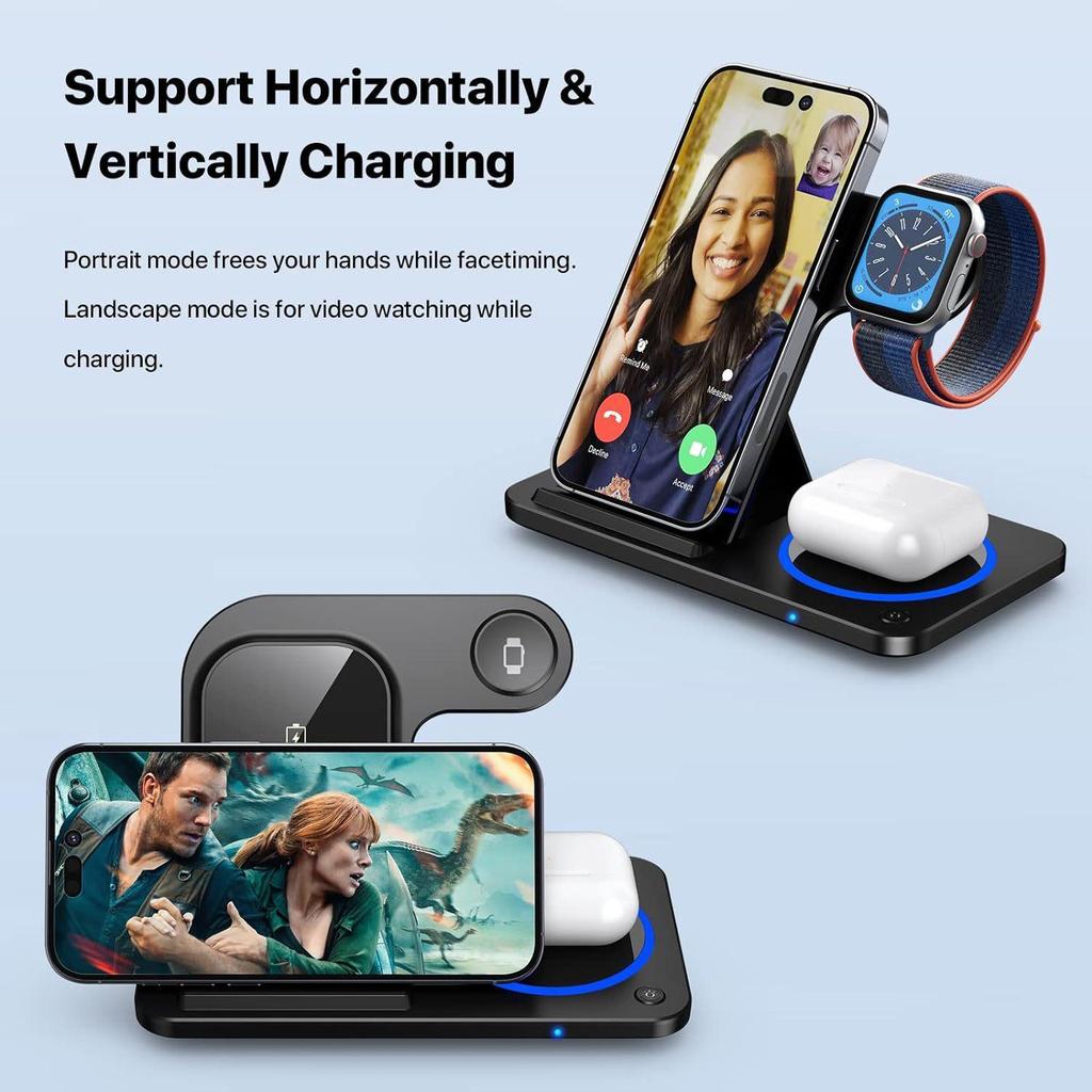 Three-in-One Ultra-thin Folding Wireless Charger Desk Stand - 22W Magnetic Fast Charging